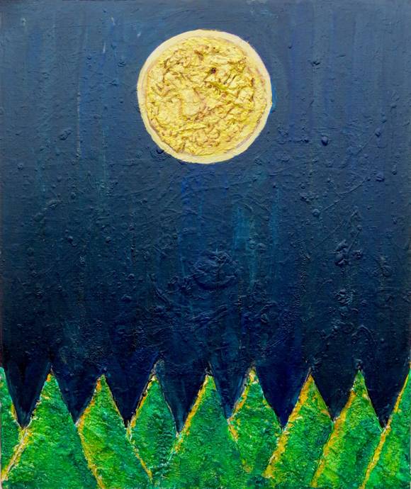 Golden Full Moon in the Forest, painted by Henry Sultan. Click to enlarge.