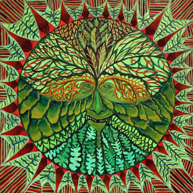 Green Man Mandala, painted by Henry Sultan.