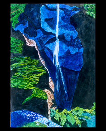 WATERFALL IN JACKSON STATE REDWOOD FOREST, painted by Henry Sultan
