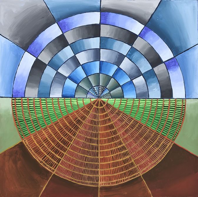 Mandala of Earth and Blue and Gray Skies, acrylic painting by Henry Sultan.