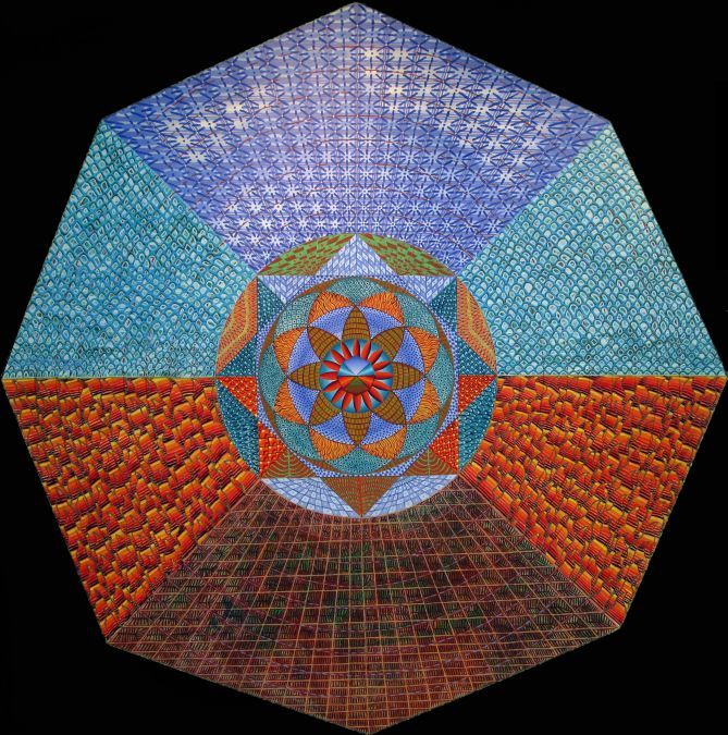 The Four Elements Mandala, painted by Henry Sultan. Click to enlarge.