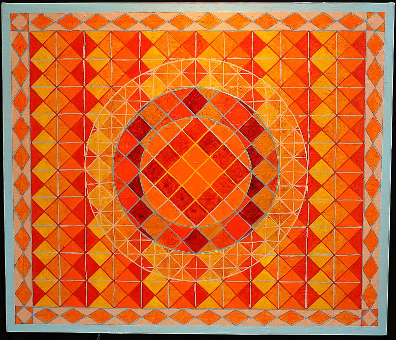 Orange Diamonds Mandala, painted by Henry Sultan.