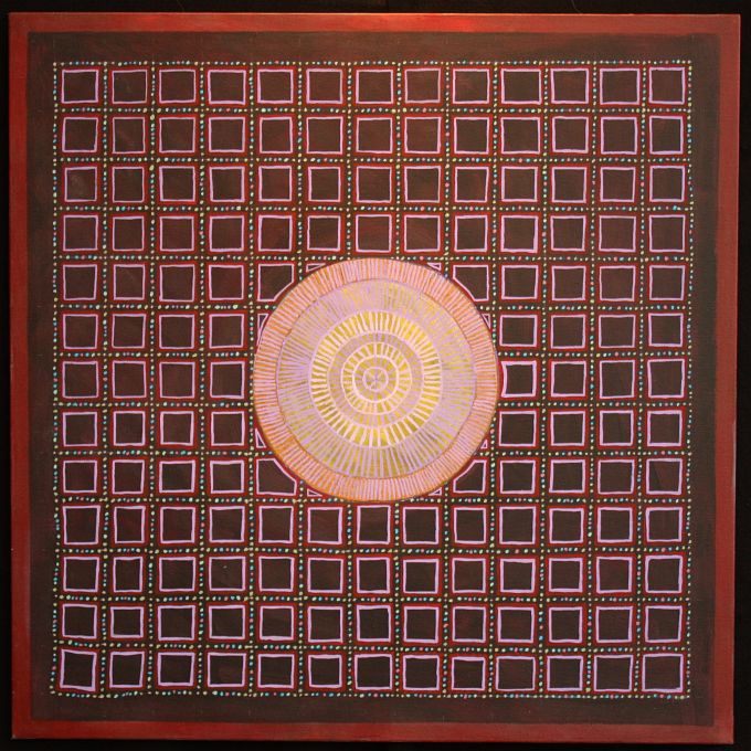 Purple Grid Mandala, painted by Henry Sultan.