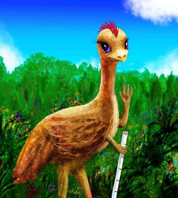 An Emu, an ostrich-like intelligent flightless bird on Chagosia, an Earth where up is down and down is up. Sketch by Wayan; click to enlarge.
