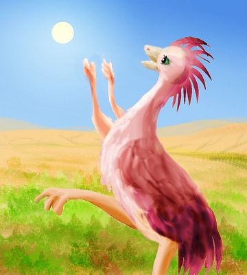 An Abyssian ostrich. Sketch by Wayan; click to enlarge.