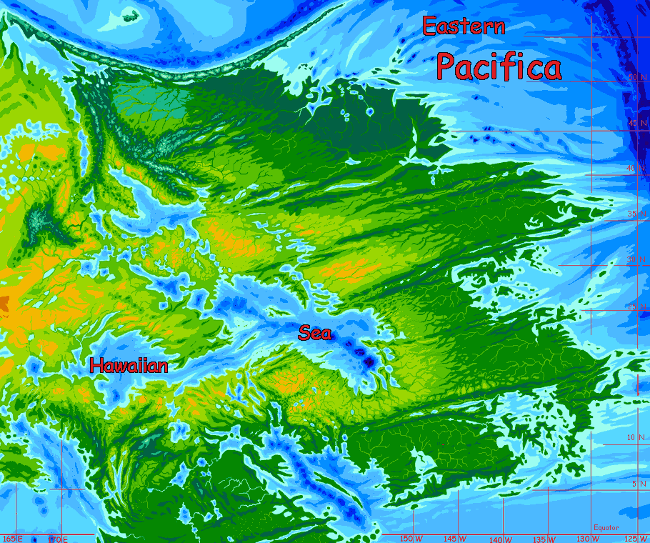 Location map of Hawaiian Sea, central Pacifica, on Abyssia, an alternate Earth whose relief has been inverted: heights are depths and vice versa.
