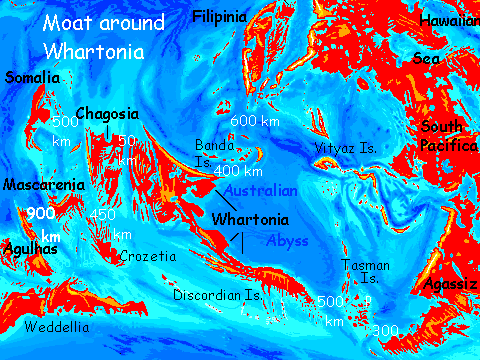 Map of gaps around the Whartonia cluster, on Abyssia, an Earth where up is down and down is up.