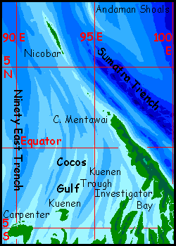 Location map of Nicobar, off northern Whartonia, on Abyssia, an Earth where up is down and down is up.