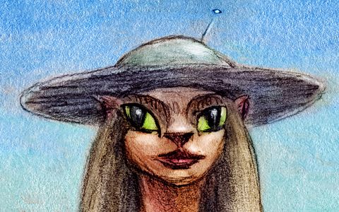 Alien woman in flying-saucer hat. Dream sketch by Wayan.