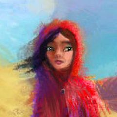 Red-robed pilgrim girl. Dream by Althea, sketch by Wayan.