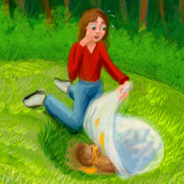 I find a dead baby in a grassy pit. Nightmare sketch by Wayan.