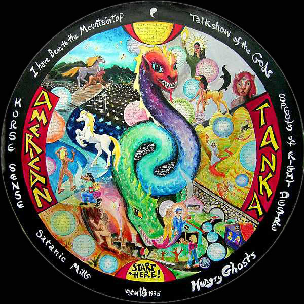 DREAM-PAINTING:  a tanka, telling a shamanic dream of the wheel of life.  Click to enlarge.