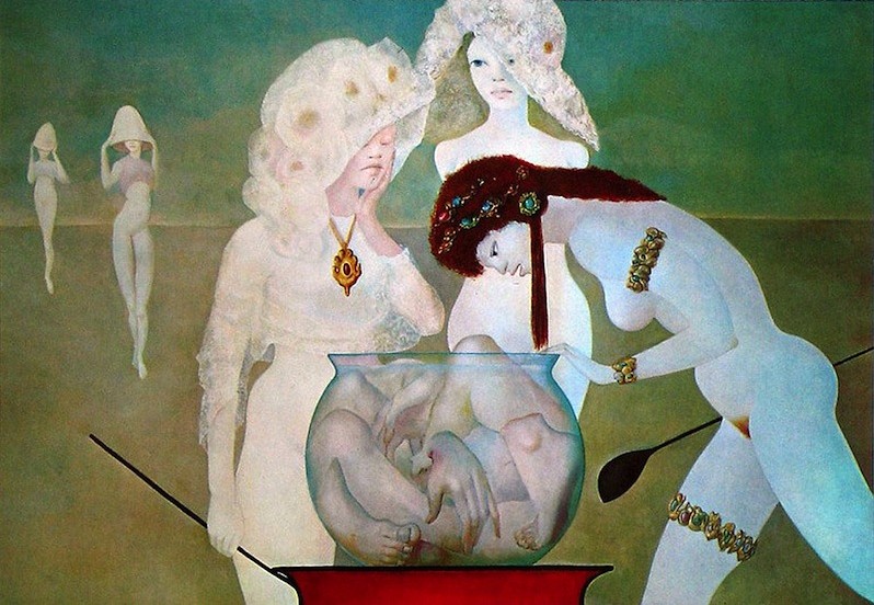 'Les Etrangers', painted 1968 by Leonor Fini. Click to enlarge.
