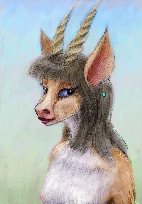 Antelope girl I dated in a dream; sketch by Wayan. Click to enlarge.