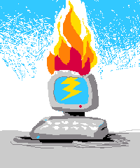 Computer in flames. Dream sketch by Wayan.