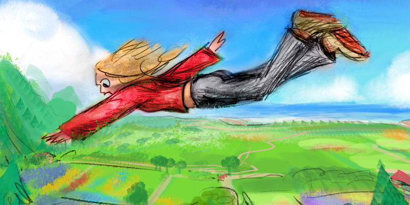 Flying over the fields of Kauai. Dream sketch by Wayan.