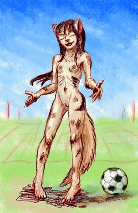 Muddy grinning soccer girl. Dream sketch by Wayan. Click to enlarge.