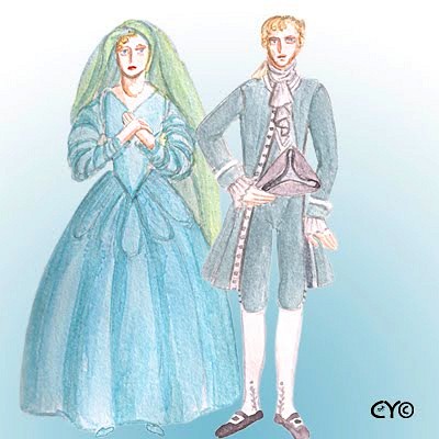 Color sketch of a dream by Carla Young: An 18th century couple