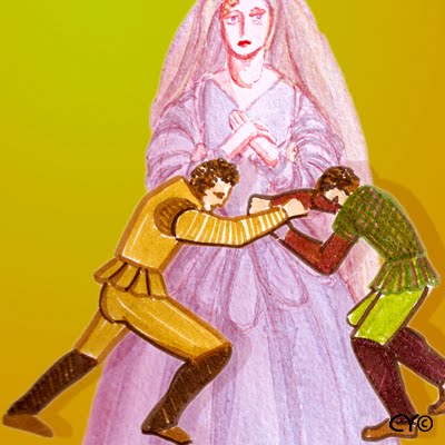 Color sketch of a dream by Carla Young: An 18th century couple