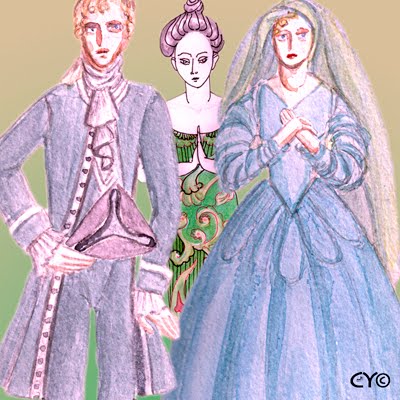 Color sketch of a dream by Carla Young: An 18th century couple