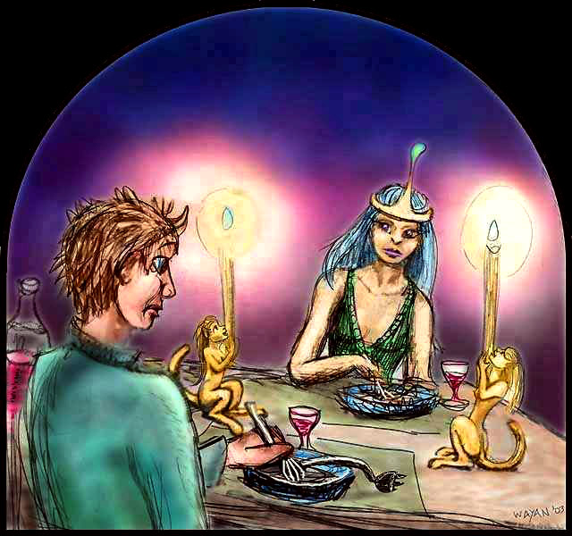 I dream I'm on a date with a Queen of Faerie, but she serves me boiled electrical cord.