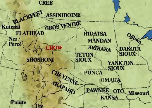 Map of tribes around Crow territory in southern Montana