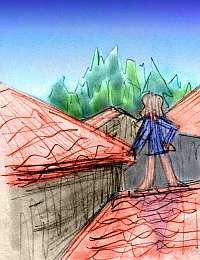 me on the roofs of Oxford staring at a grove of great trees beyond. Dream sketch by Wayan