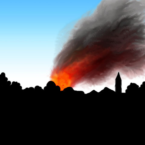 Color sketch of smoke cloud over Oxford. Dream sketch by Wayan