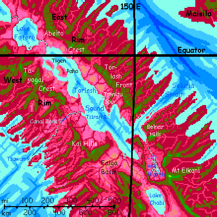 Map of Torlash Sound & the Canal Zone, eastern Arch, on Capsica, a hot planet.