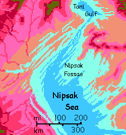 Map of the fossae in the Nipsak Sea on Capsica, a small world hotter and drier than Earth.