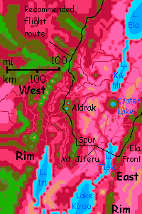 Map of a flyway across the Rift in equatorial Western Arch on Capsica, a hot planet.