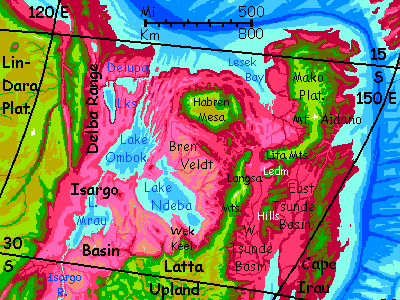 Map of eastern Crunch on Capsica, a model of a hot world.