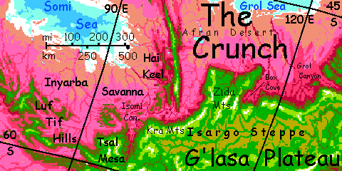 Map of northern & western G'lasa Plateau on Capsica, a hot world.