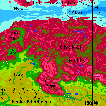 Map of north-central Maisila on Capsica, a hot planet.