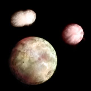Photomontage of Capsica's moons Bell (big, bright), Anaheim (small), and Peppercorn (irregular). Click to enlarge.