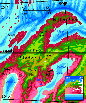 Map of Njip Plateau & Peninsula in the northern Crunch, on Capsica, a small world hotter and drier than Earth.