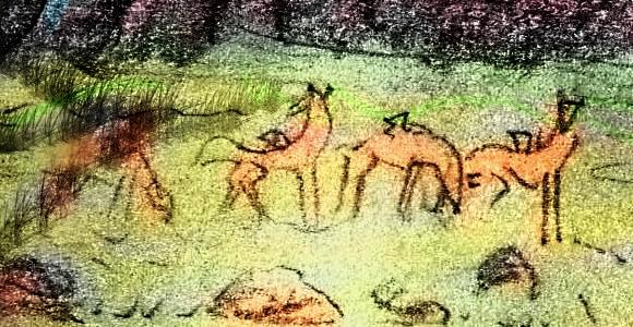 Sketch of nziba, high-altitude grazers with vestigial wings, on Capsica, a small world hotter and drier than Earth.