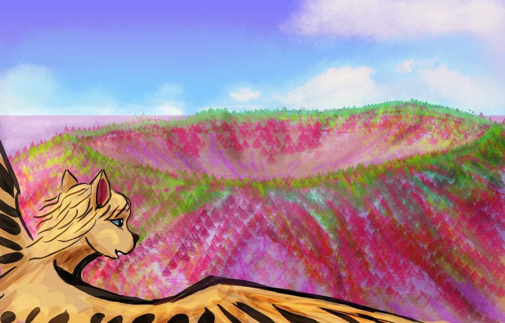 Kaluli Crater, a collapsed caldera in the Tsingri Desert on Capsica, a hot planet.