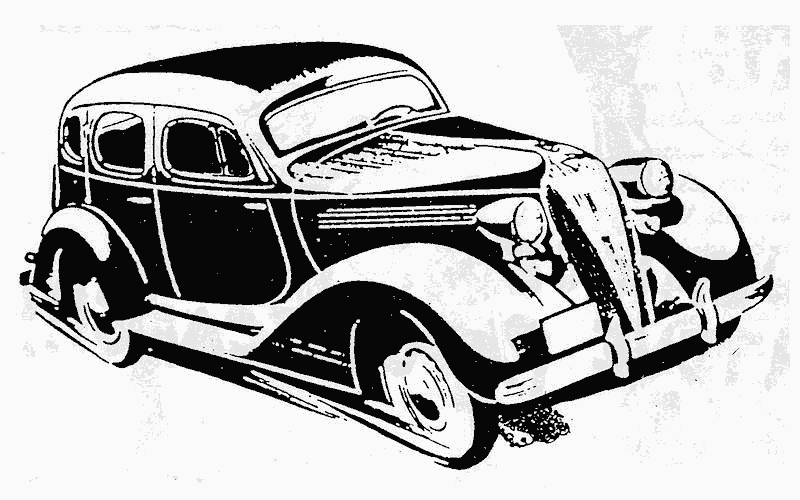 Antique black car; stamp art, source unknown.