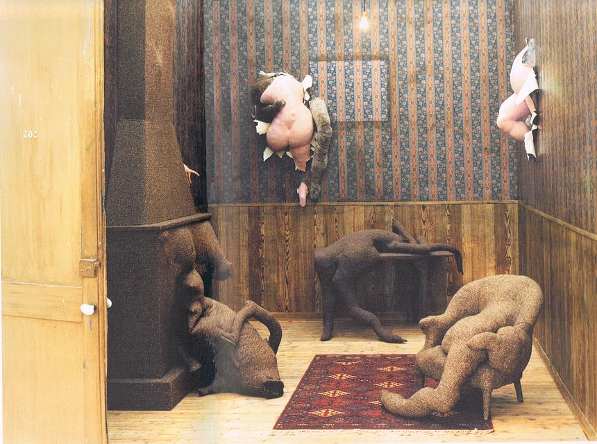 'Chambre 202, Hotel de Pavot', painted 1970-3 by Dorothea Tanning. Click to enlarge.