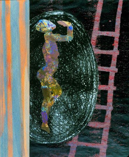 'Dancer Ascends the Ladder', a dream monoprint by Jenny Badger Sultan