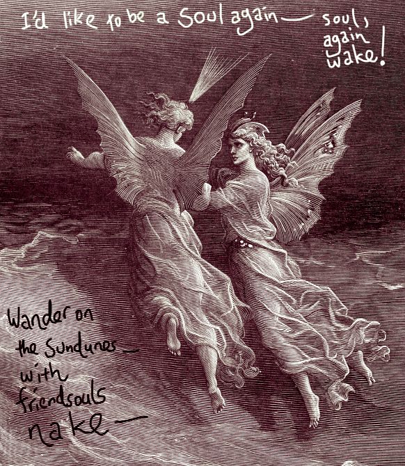 Two fairies by Gustav Dore--sepia halftone