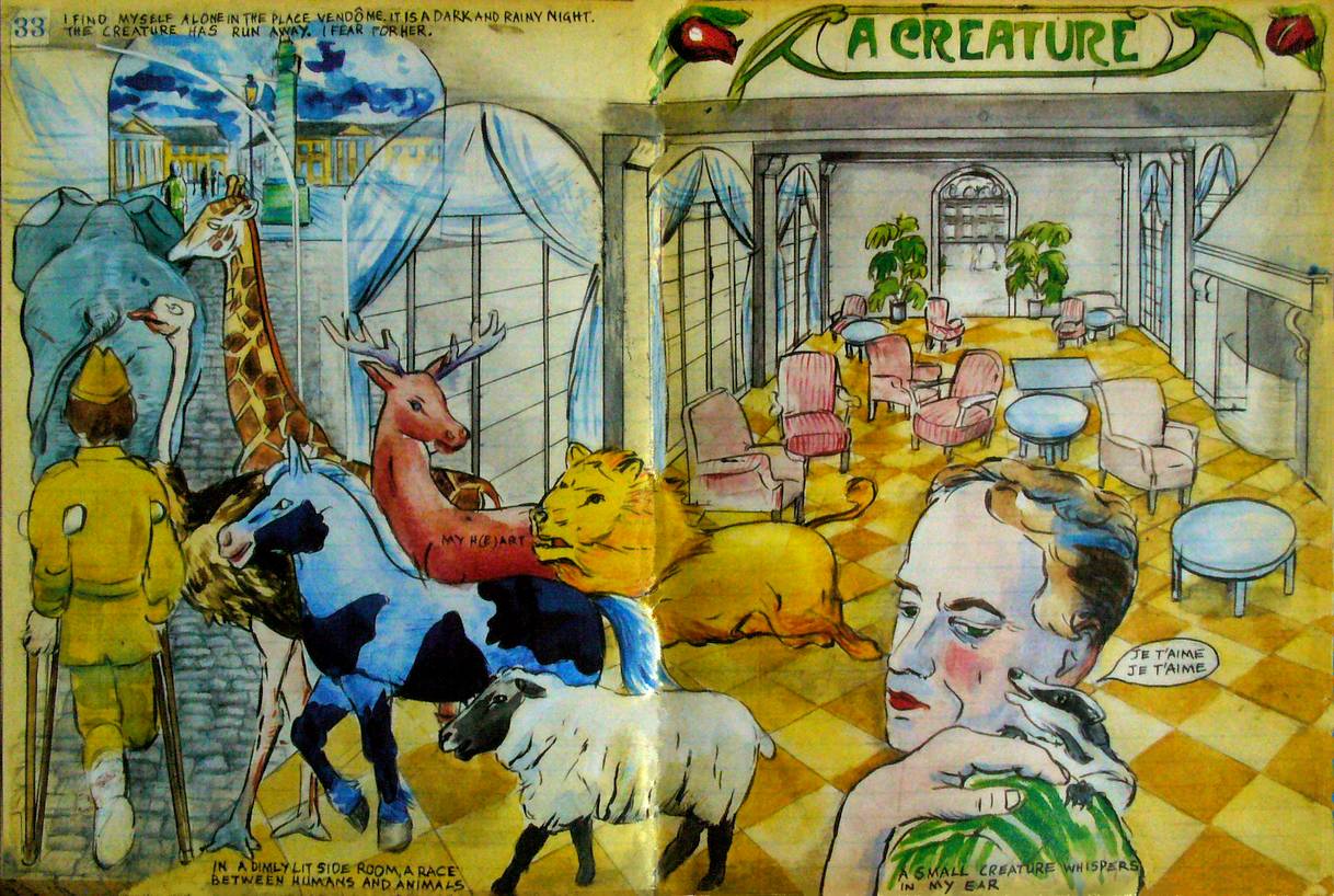 'A Creature': dream cartoon watercolored by Albert Grass, 1938? Click to enlarge.
