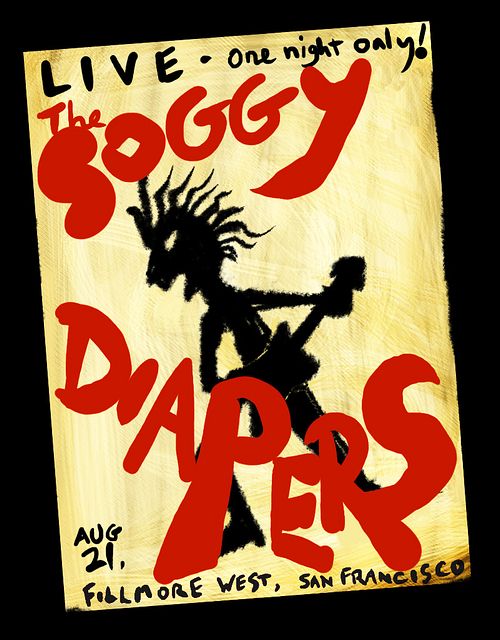 Band poster for the Soggy Diapers. Sketch of a dream by Wayan. Click to enlarge.