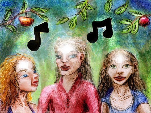 we sing under fruit trees. Dream sketch by Wayan. Click to enlarge.