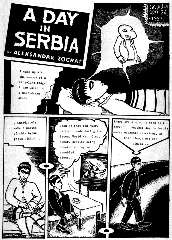 'A Day in Serbia' page 1; a dream-comic drawn by Aleksandar Zograf.