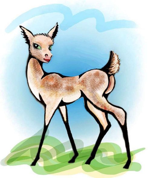 A big-headed doe (a sorceress transformed into a deer); dream sketch by Wayan. Click to enlarge.