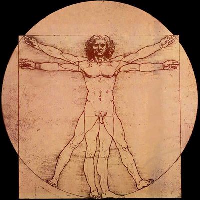 Man in circle and square; sketched by Leonardo da Vinci. Click to enlarge.