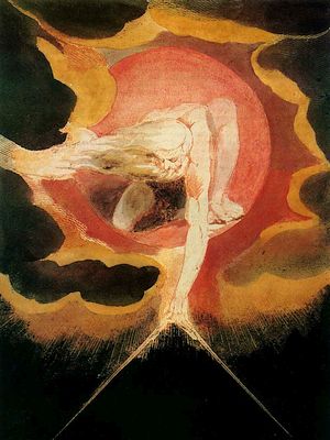 God measures Creation with calipers; drawn by William Blake; click to enlarge.