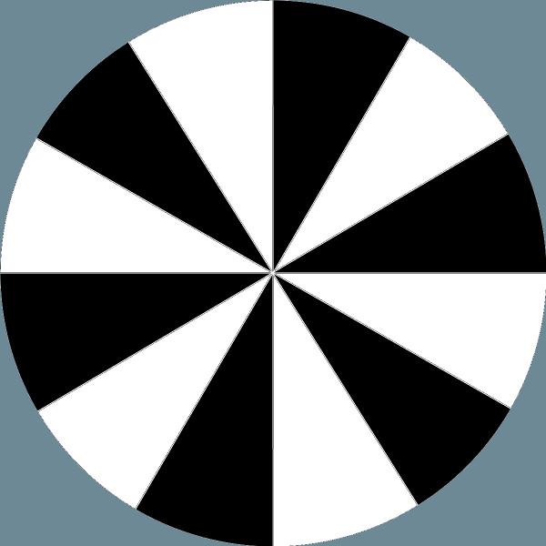 A circle with twelve wedges alternating black and white.